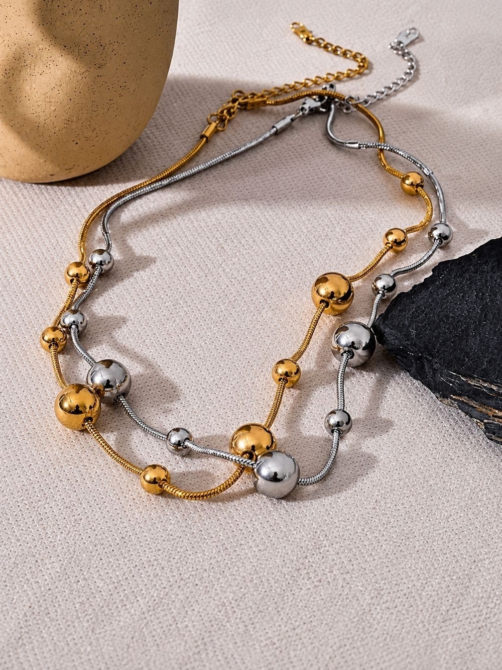Polished Gold Bead Necklace - Picture 6 of 6